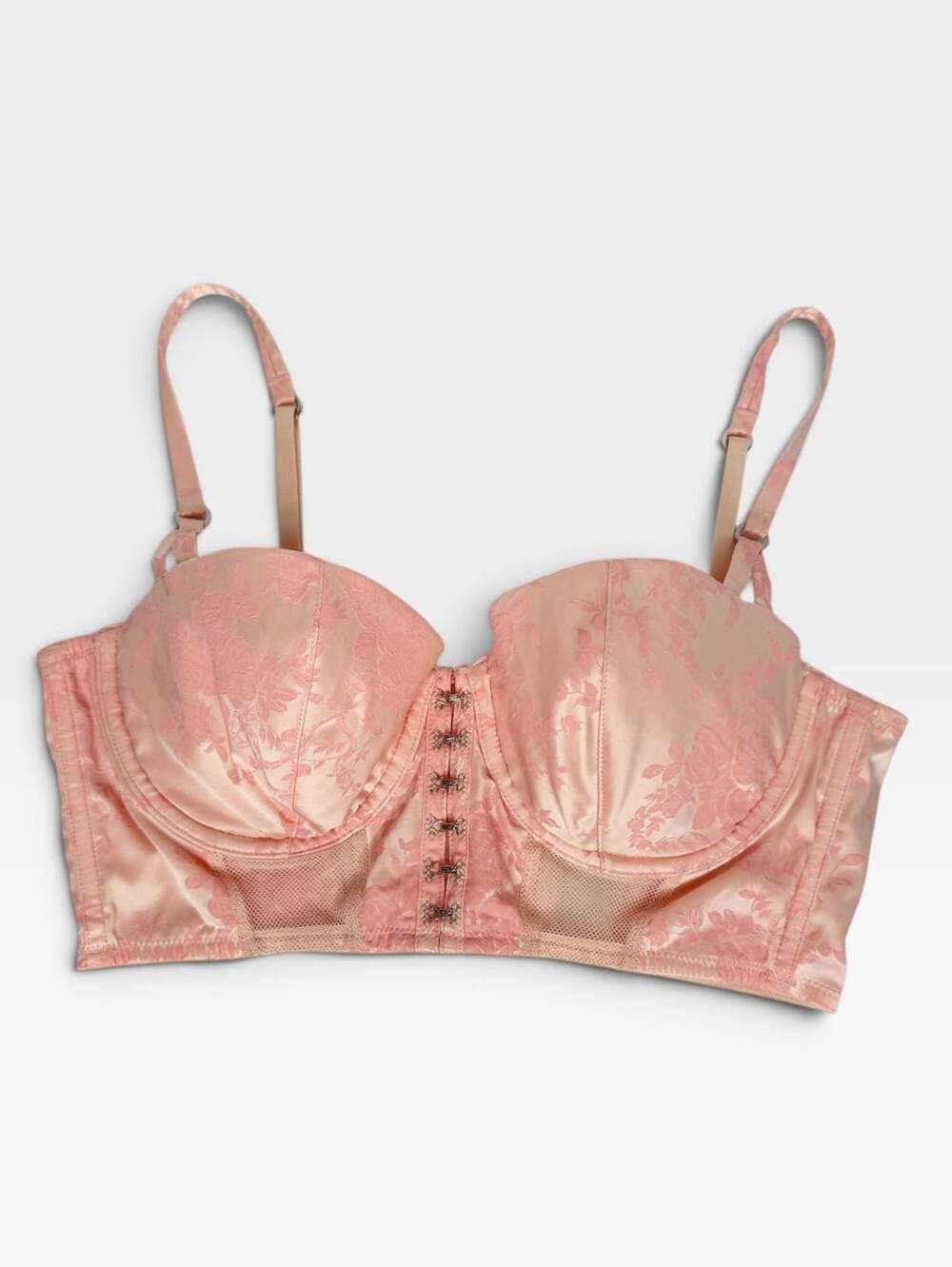 Victoria's Secret Corset Size 34C Pink Floral Satin Boned Bustier Bra